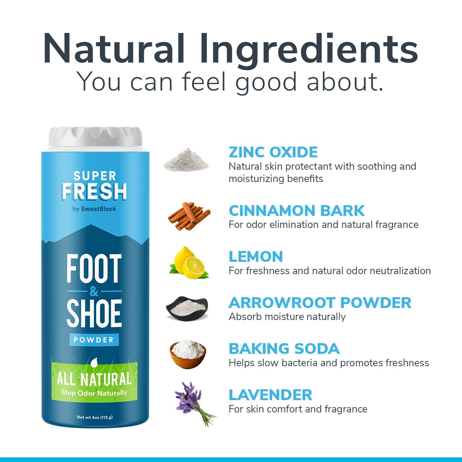 Natural Odor Eliminator Foot Powder & Shoe Deodorizer - Stop Stinky Feet & Shoe Odor. Super Fresh Foot and Shoe Powder by SweatBlock : Beauty