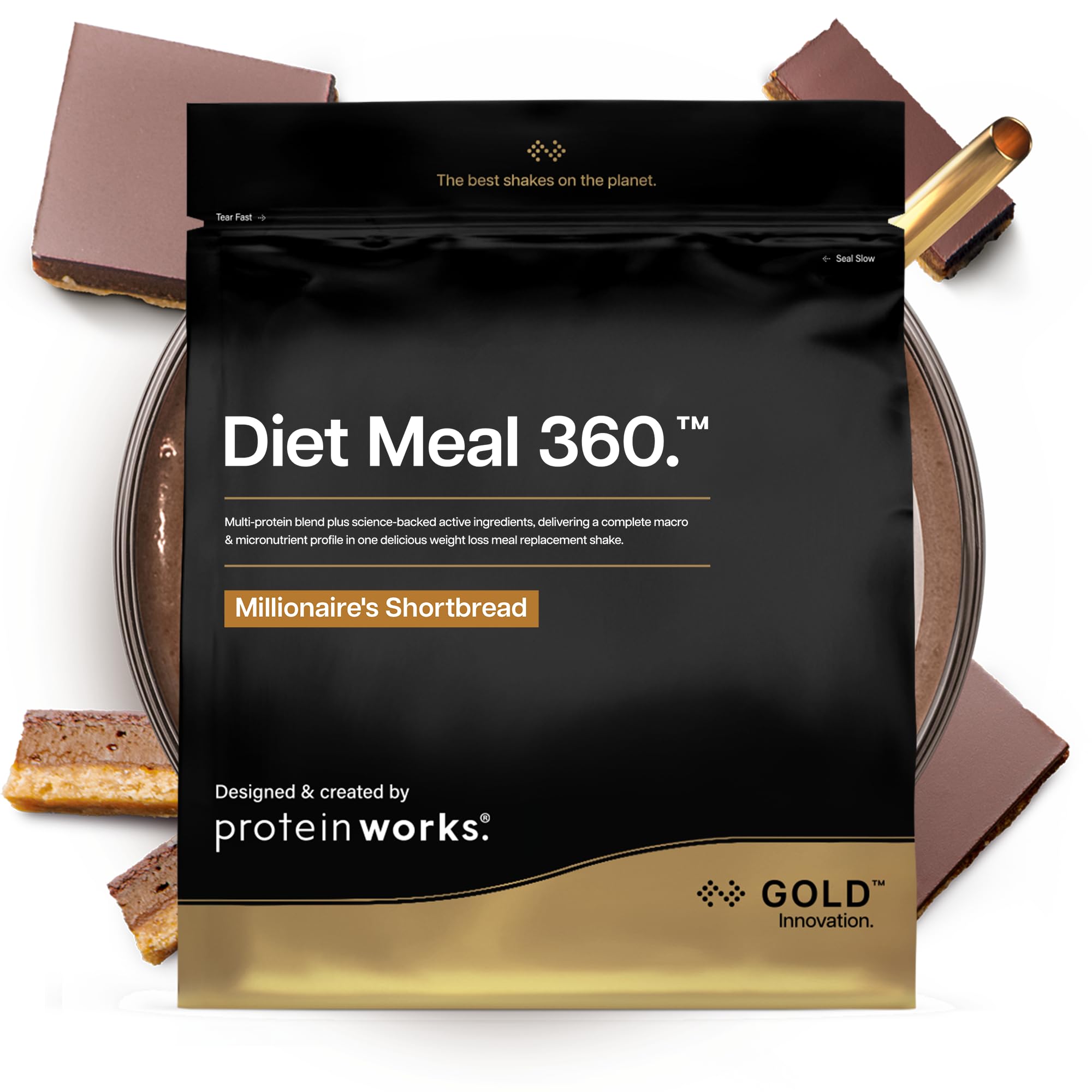 Protein Works | Diet Meal 360 - GOLD Innovation, Diet Meal Replacement Shake, Supports Weight Loss, 24 Vitamins & Minerals, Added Flaxseed, Inulin, Omega 3, Millionaire's Shortbread, 14 Meals, 1kg — image 1