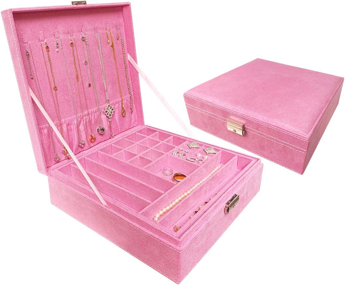 Ationgle 2Layer Jewelry Organizer Box with Lock 44