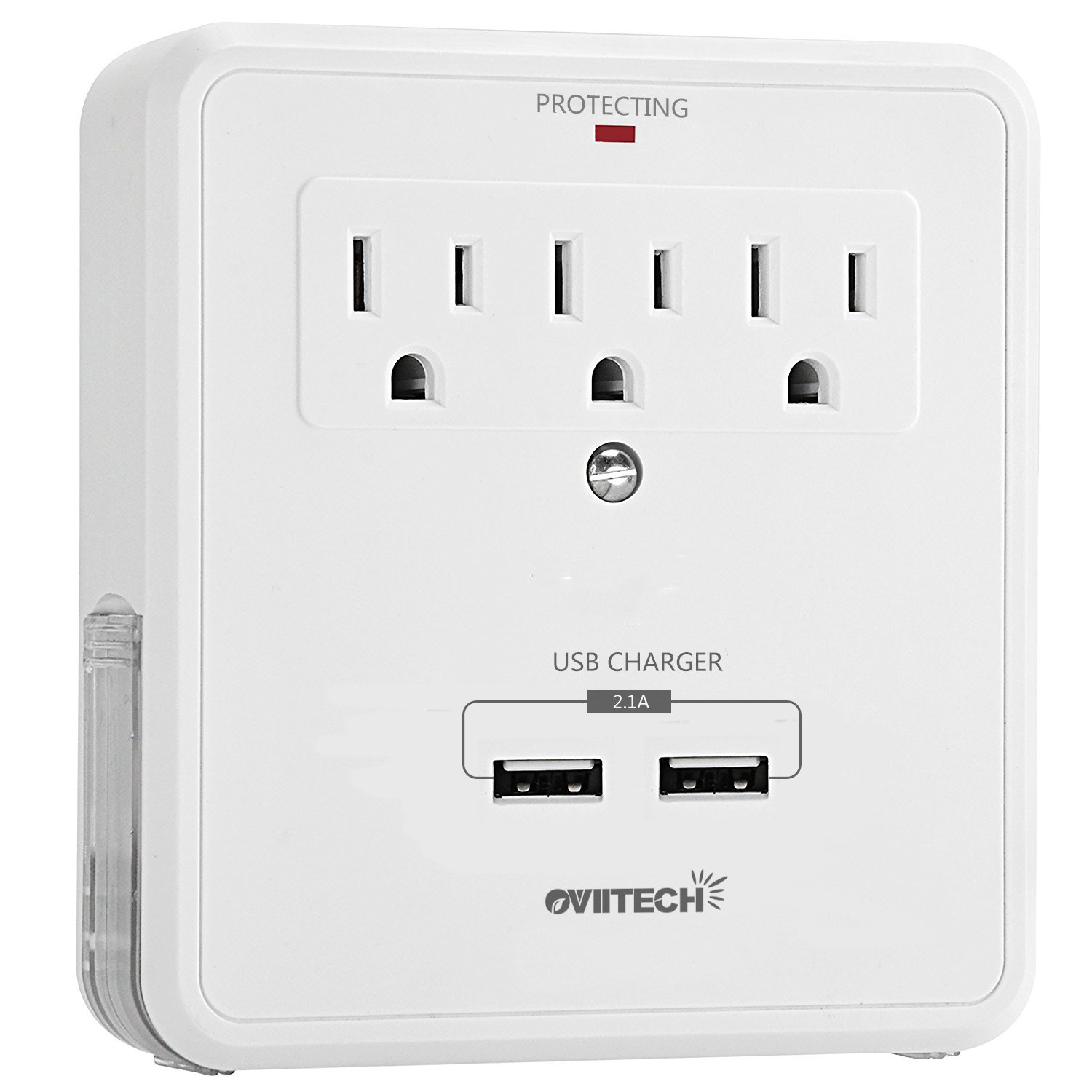 Multi Wall Mount Outlet Surge Protector with 2 (2.1A) USB Charging Ports,Oviitech Wall Charger Adapter,3 AC Power Outlet and 2 Slide Out Phone Holders, Home/Office Wall Tap