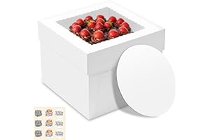 RYDDOY 3 Pack Cake Boxes, 10x10x8 Inches Tall Cakes Box with Window, White Cake Boxes with Cakes Boards, Square Bakery Box, for Cake, Treat Cookie Dessert, Pastry, Birthday Party, Mother's Day, Weddings