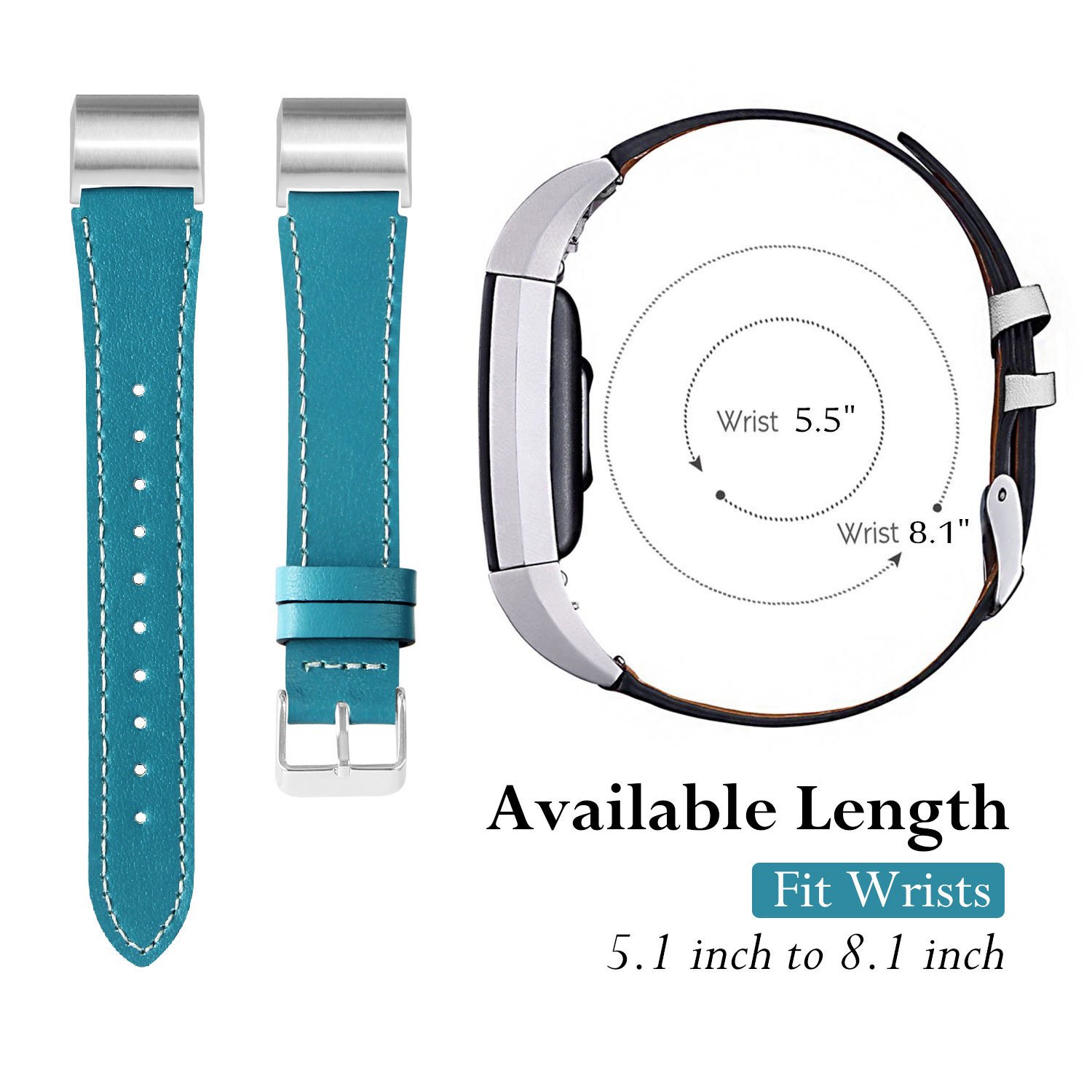 Fitbit Charge 2 Bands - Icheckey Genuine Leather Replacement Wristbands Include Gift Box for Fitbit Charge 2, Large Small Charge 2 Fitness Strap Blue