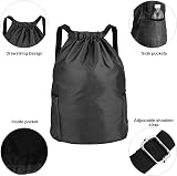 Dacitiery Nylon Drawstring Gym Bag with Outside Zipper Sack Two Side Pockets view 3