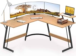 Cubiker Modern L-Shaped Desk Computer Corner Desk, PC Laptop Writing Study Desk for Home Office Wood & Metal
