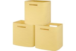 SIXDOVE Storage Cubes - 11 Inch Cotton Rope Woven Baskets for Shelves, Square Storage Baskets & Kids Toy Bins - Yellow (3 Pac
