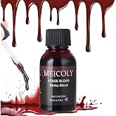MEICOLY Fake Blood Washable,1.06oz Edible Stage Blood,Realistic Drips Sticky Fake Blood with Brush,Safe for Mouth,Nosebleed,Halloween,Cosplay,Special Effects Cut Wound Cuts Bites Scar SFX Makeup,Dark