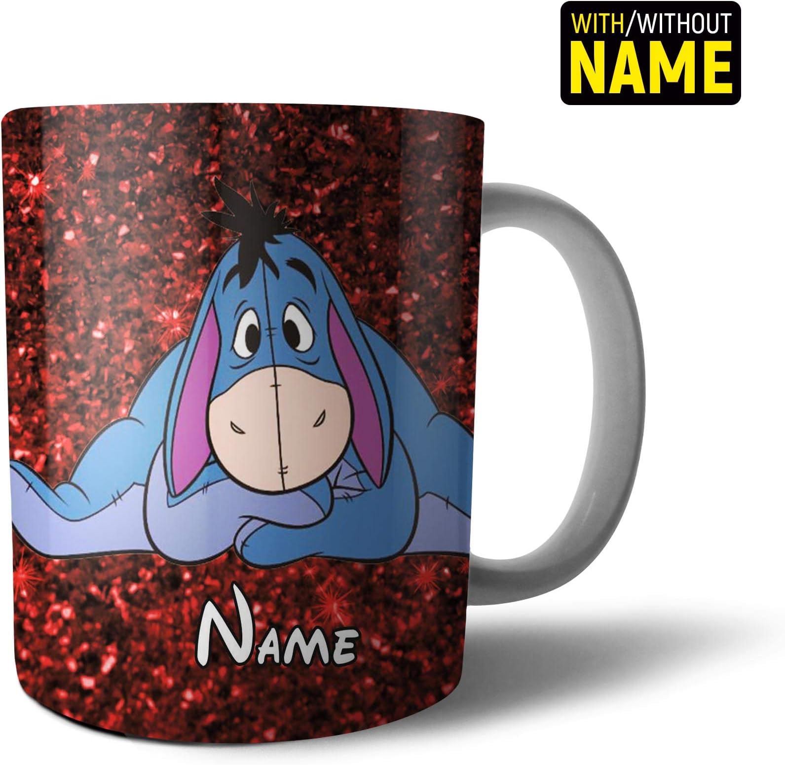 Personalised Name Initials Disney Eeyore Floral Glitter Background 10 oz Tea Coffee Mug Cup MugBI01P (10 OZ, Design 10)
