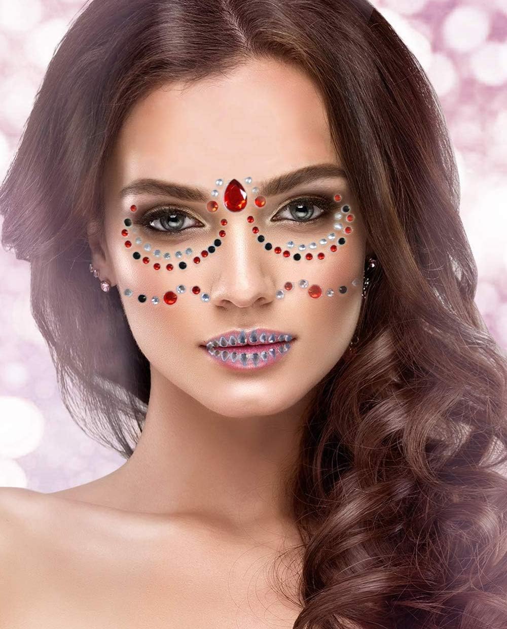 Day of the Dead Face Jewels, Day of the Dead Makeup Face Stickers Gems Crystals - Image 5