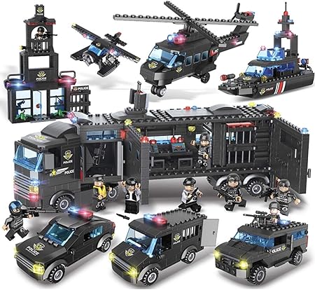 Amazon パトカー ブロックおもちゃ 警察車両 ６歳男の子 ミニカーセット ヘリコプター 子供おもちゃ 誕生日プレゼント 知育玩具 模型飛行機 人気の男の子おもちゃ 1102pcs ミニカー ダイキャストカー おもちゃ