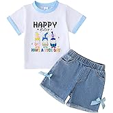 Jecson Toddler Girl Clothes Summer Cotton Print T-Shirt and Jeans Shorts Set Casual Girls 2 Piece Outfits Sets 2T-8Y