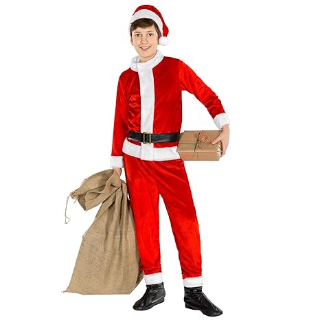 TecTake dressforfun Jungenkostüm Nikolaus | Weihnachtsmannkostüm Hose und Oberteil | inkl. Stiefelüberzieher aus Kunstleder +