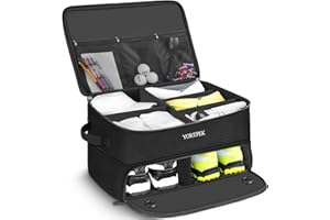 YOREPEK 2 Layer Golf Trunk Organizer, Golf Gifts for Men with Separate Ventilated Compartment for 2 Pair Shoes, Waterproof Car Trunk Locker for Balls, Tees, Clothes, Gloves, Gifts for Golfers