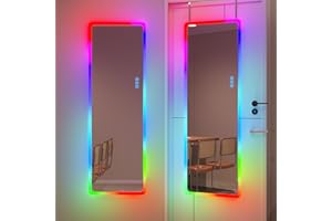 Vlsrka 47x16 Full Length Mirror with RGB Lights, LED Full Body Mirror Wall Mounted, Over The Door Lighted Mirror, 7 Color Dimming Light & 7 Dynamic Mode, Gift Box Design