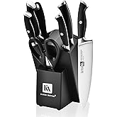 Klaus Meyer 8-Piece Kitchen Knife Set, German High Carbon Steel Pakka Wood Handle Chef Knife Set With Block, Ultra Sharp With Scissors, Sharpener Rod.