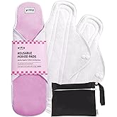 Pixie Organic Cotton Cloth Menstrual Pads - Reusable Overnight Absorbency 3 Pack - Certified Organic Cotton Top Layer - Snap Wings for Secure Fit - Machine Washable - Wet Bag Included