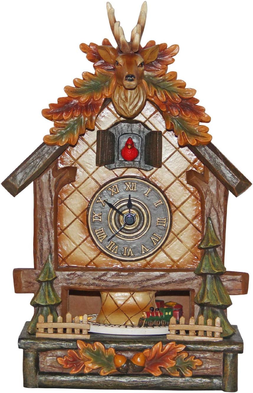 Musicbox Kingdom Clock with Deer Antlers. On The Hour The Cuckoo Appears and The Train Starts to Turn. Musicbox, Multi Color