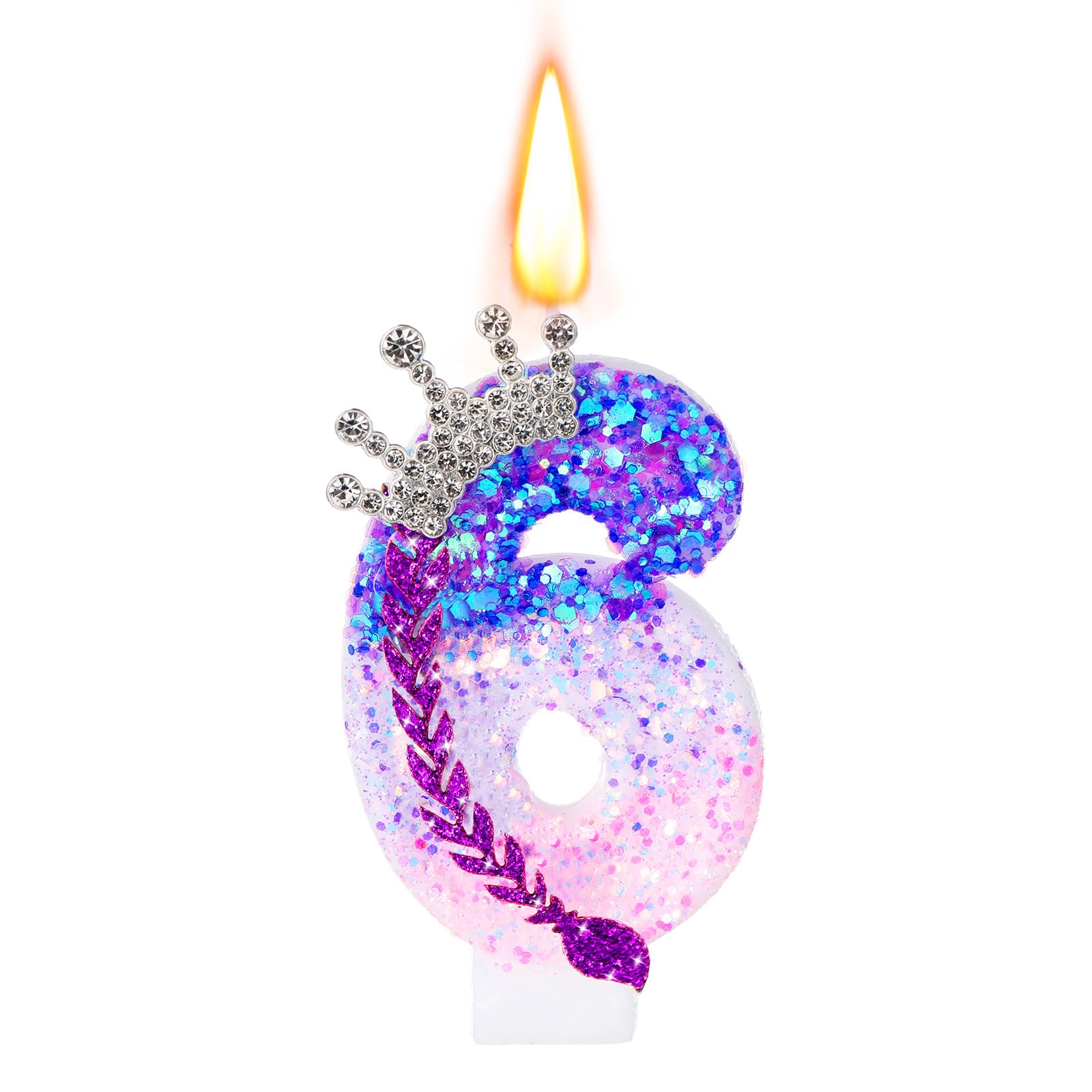 Sumind Kpop Birthday Number Candles, Purple Pink Birthday Candles for Cake, Glitter Number Cake Topper with Sequins for Celebrating Anniversary Theme Decorations(Braid Crown,6)