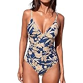 CUPSHE Women's One Piece Swimsuit Tummy Control V Neck Bathing Suits