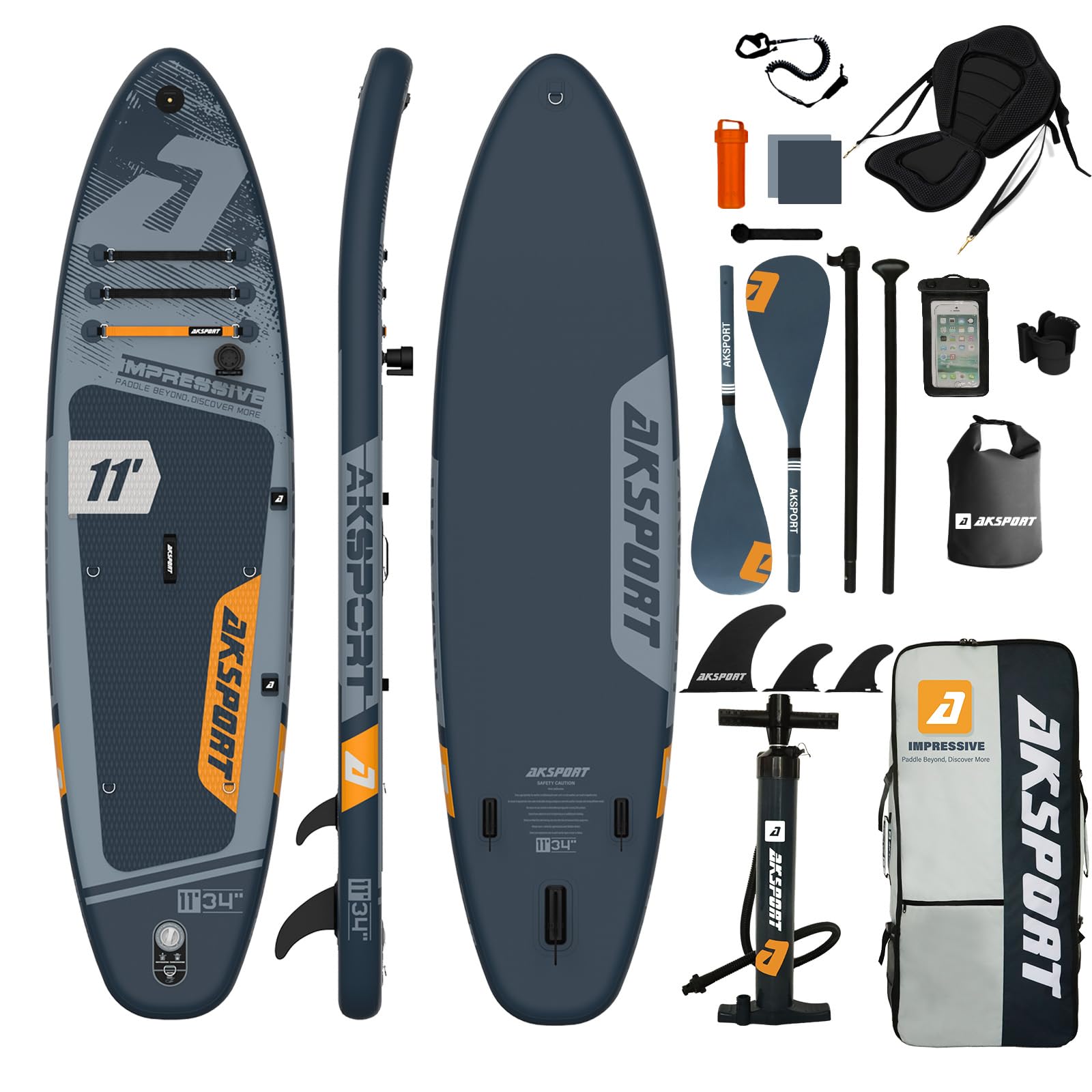 Photo 1 of (PARTS) (UNTESTED) AKSPORT 11' x 34'' x 6'' Inflatable Stand Up Paddle Board SUP with Full Accessories,Wide Stable Design, Non-Slip Deck- 2-in-1 Convertible SUP/Kayak for Paddling/Fishing