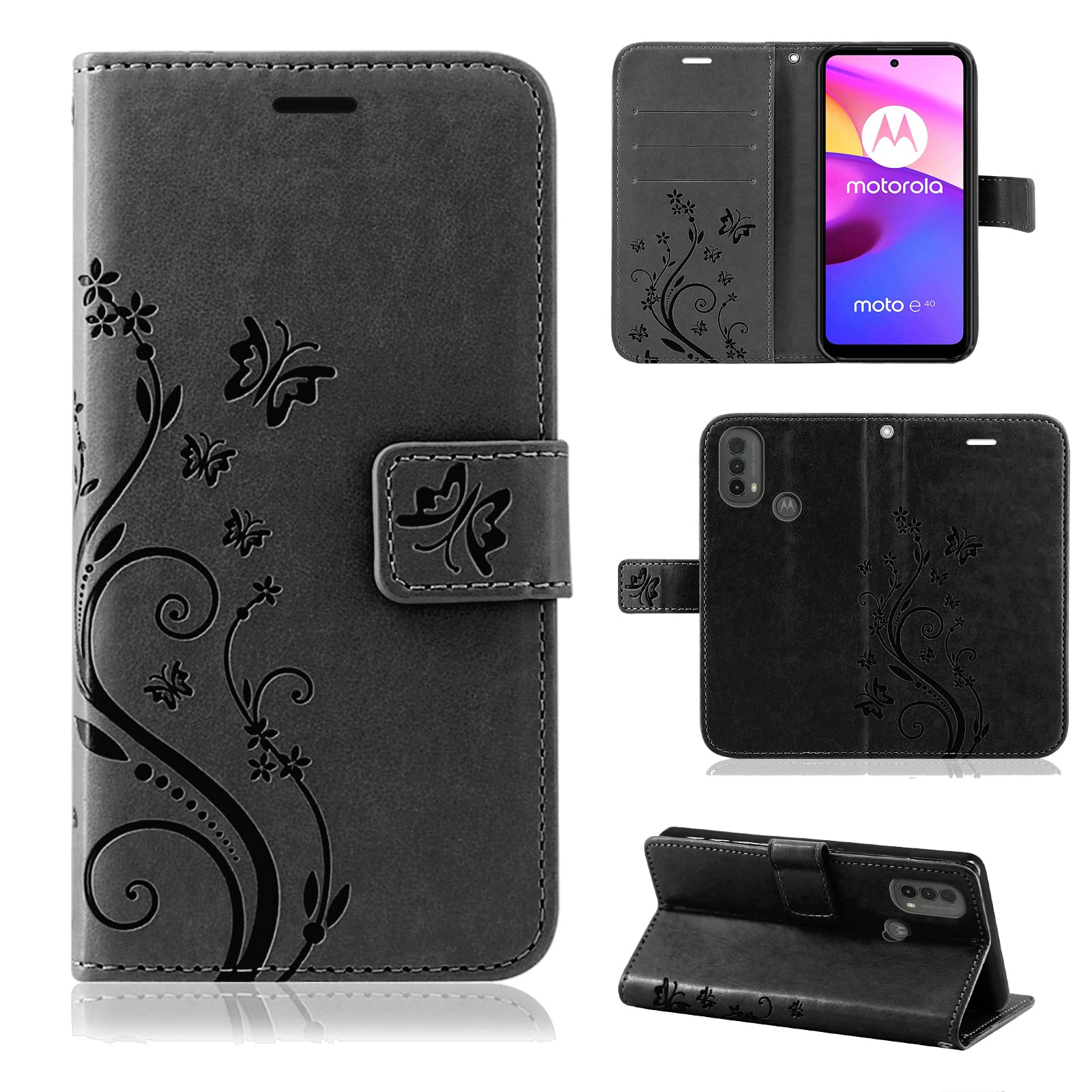 betterfon Case for Motorola Moto E20 / E30 / E40 - Moto E20 / Moto E30 / Moto E40 Flip Case PU Leather with Card Slots for Motorola Moto E20 / E30 / E40 - Black