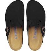 SOFTYOHO Clogs for Women Men, Mules with Arch Support and Adjustable Buckle, Suede Leather Cork Footbed Potato Shoes