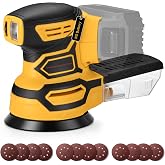 Cordless Random Orbital Sander for Dewalt 20V Battery, Yellow | Brushless 5-Inch Sander with 6 Variable Speeds, 6000-12000 OPM,12 Sanding Discs (Battery Not Included)
