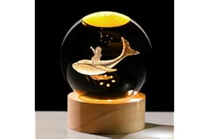 ENJINKAIL 3D Whale Girl Crystal Ball with Wooden Light Base Glass Whales Girls Figurine Night Light Decor for Whale Lovers Women Daughter on Christmas Valentine's Day Birthday (Diameter 2.36 inches)