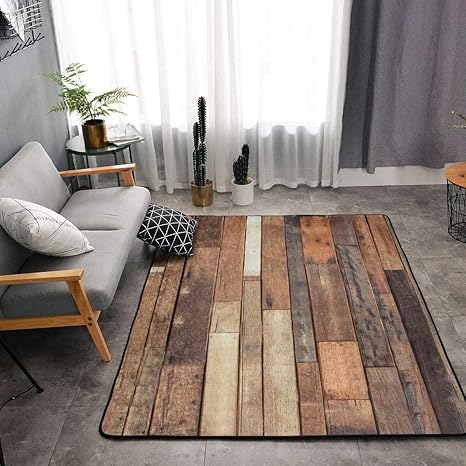 Rustic Floor Planks Print Kitchen Rug Memory Foam Floor Pad Rugs