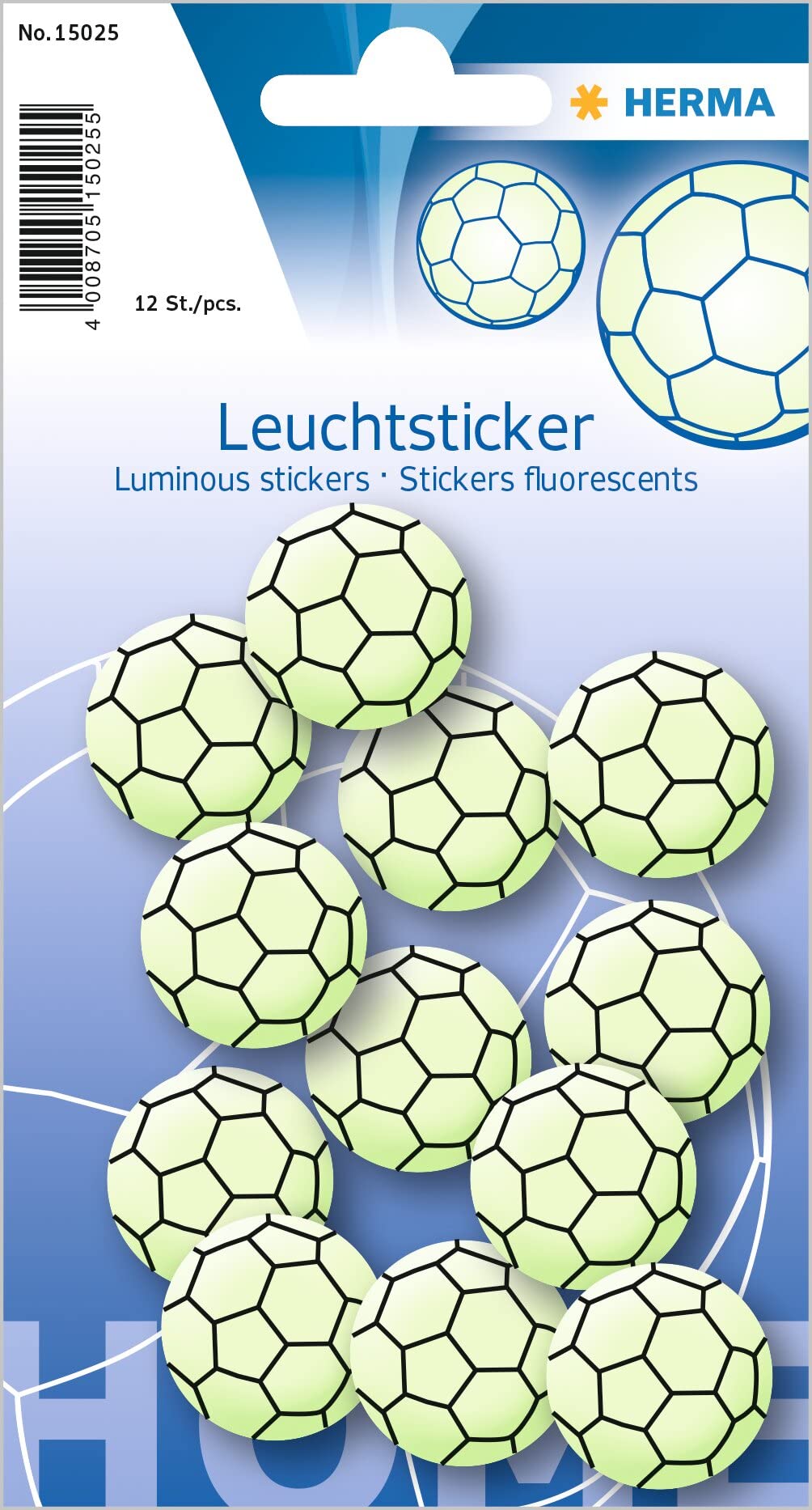 Herma Reflective Stickers, Permanent Hold, 5 Fluorescent Stickers per Pack Motif Soccer Balls