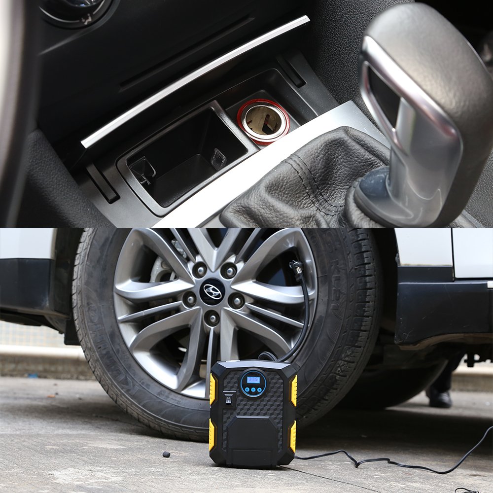 Mbuynow Compresseur d\'air Portable Gonfleur de Pneu 12V Digital avec Lampe LED Compresseur à air Pour Voiture/Moto/Camion/Vélo etc
