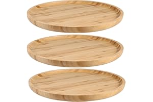 JOIKIT 3 Pack 8 Inch Bamboo Round Platter, Fine Polished Round Wood Plates Bamboo Serving Tray for Holding Fruit, Bread, Chee