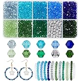 PH PandaHall 1000pcs Blue Glass Beads for Jewelry Making, 10 Colors 4mm Faceted Crystal Bicone Beads Ocean Beach Glass Bead Loose Bead for Summer Boho Bracelet Necklace Earring and DIY Craft