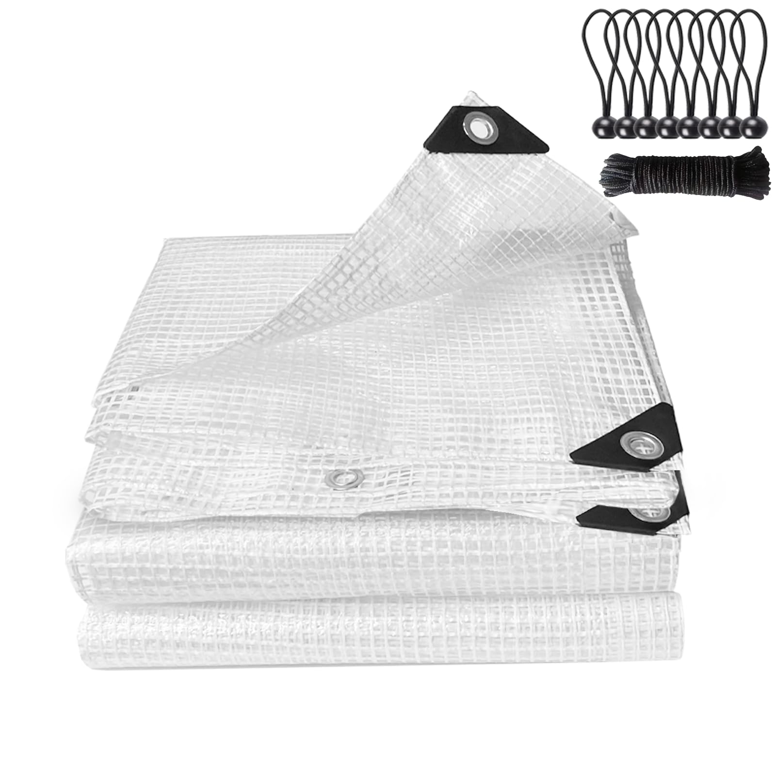 Clear Tarpaulin Waterproof Heavy Duty Greenhouse Grid Tarpaulin Outdoor Polythene Plastic Sheeting 140GSM Transparent Tarp Cover With Eyelets For Protection Plant Garden Furniture Firewood (2m x 6m)