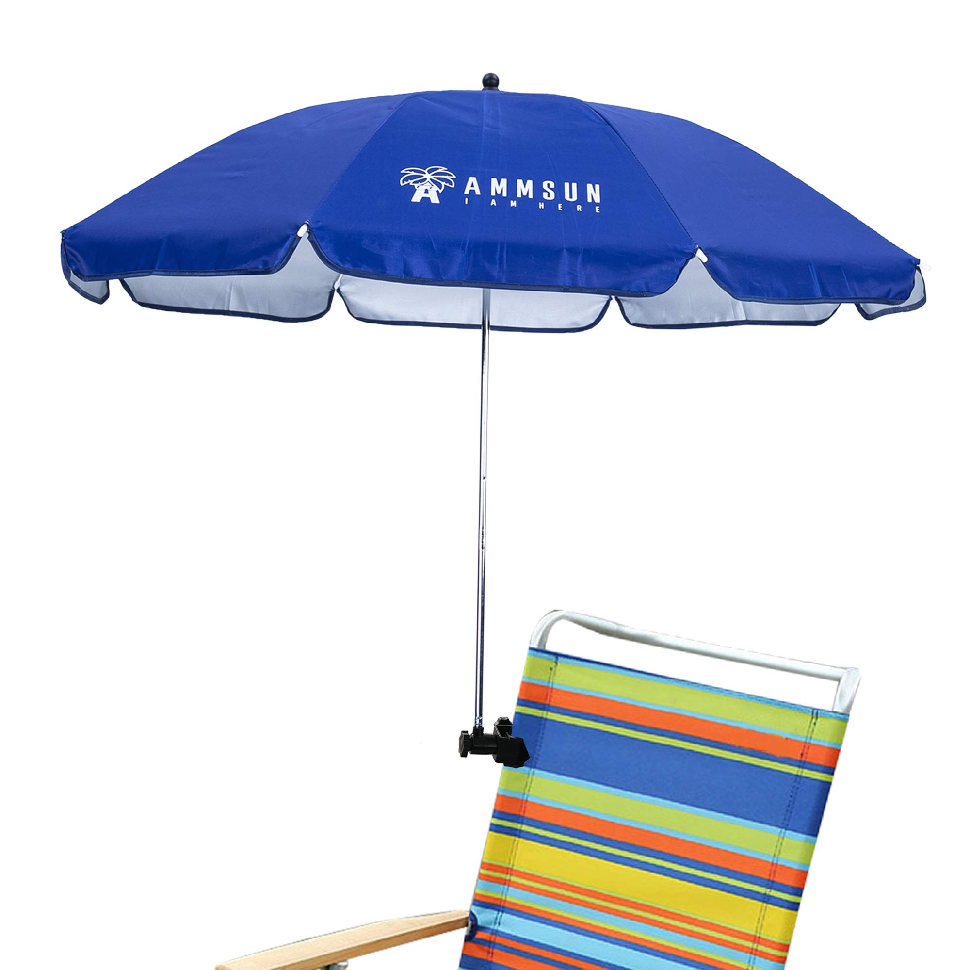 AMMSUN Chair Umbrella with Adjustable Clamp 43 inches UPF 50+, Great for Patio Chairs, Beach Chairs, Strollers, Wheelchairs, and Golf Carts (Blue)