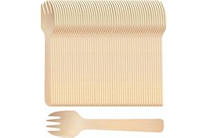 AQSXO 200pcs 4 inch Mini Wooden Forks, Biodegradable Compostable Birchwood, Food Grade Disposable Spoons Disposable Wooden Cutlery for Parties, Weddings, Camping.