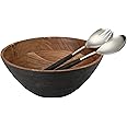 Folkulture Salad Bowl with Matching Salad Tongs, Salad Bowl or Wooden Bowls for Mixing, 12" D x 5" H, Acacia Wood, Wooden Sal