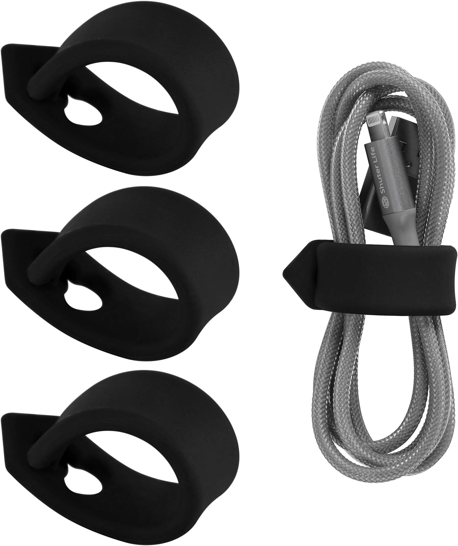 ELFRhino Cord Organizer Cable Straps Clips Wire Ties Charging Cord Power Cord Earphone Headphone Wrap Winder Holder Keeper Manager Management(Set of 3, Black)