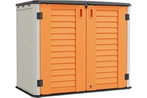 HOMSPARK Storage Shed Weather Resistance, Multi-Purpose Outdoor Storage Cabinet for Backyards and Patios, Horizontal Storage Shed for Lawnmower, Patio Accessories (Orange, Large - 26 cu.ft)
