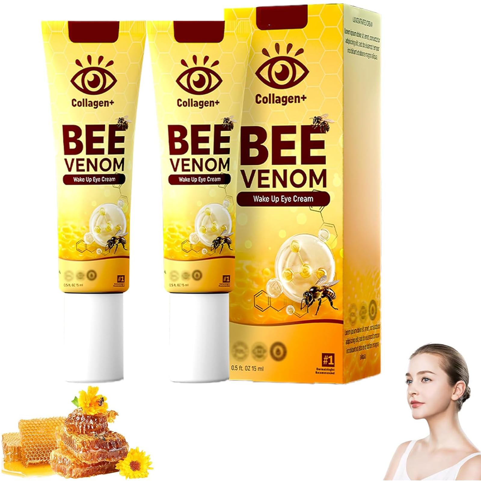 2pcs Eye Cream 15g, Collagen Bee Venom Wake Up Eye Cream, Bee Venom Wake Up Eye Cream with Melittin, Improves Dark Circles, Anti-Aging Eye Cream for All Skin Types