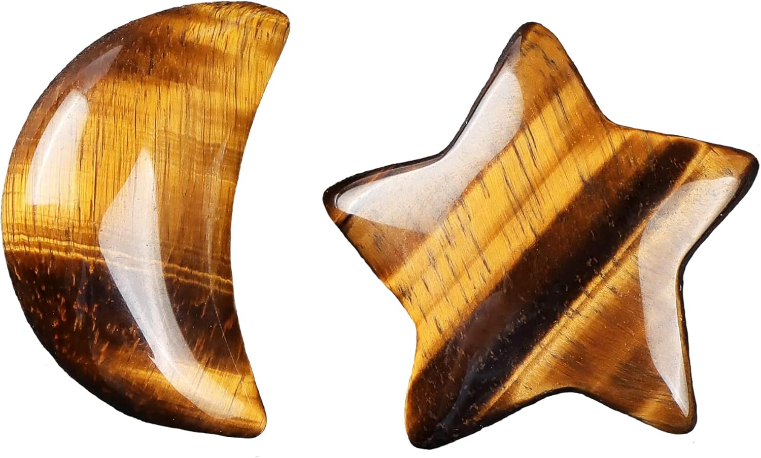 Indoor Fountains & Accessories - SMQ Yellow Tiger Eyes Crystal Star Moon Chakra Stone Set 1.2