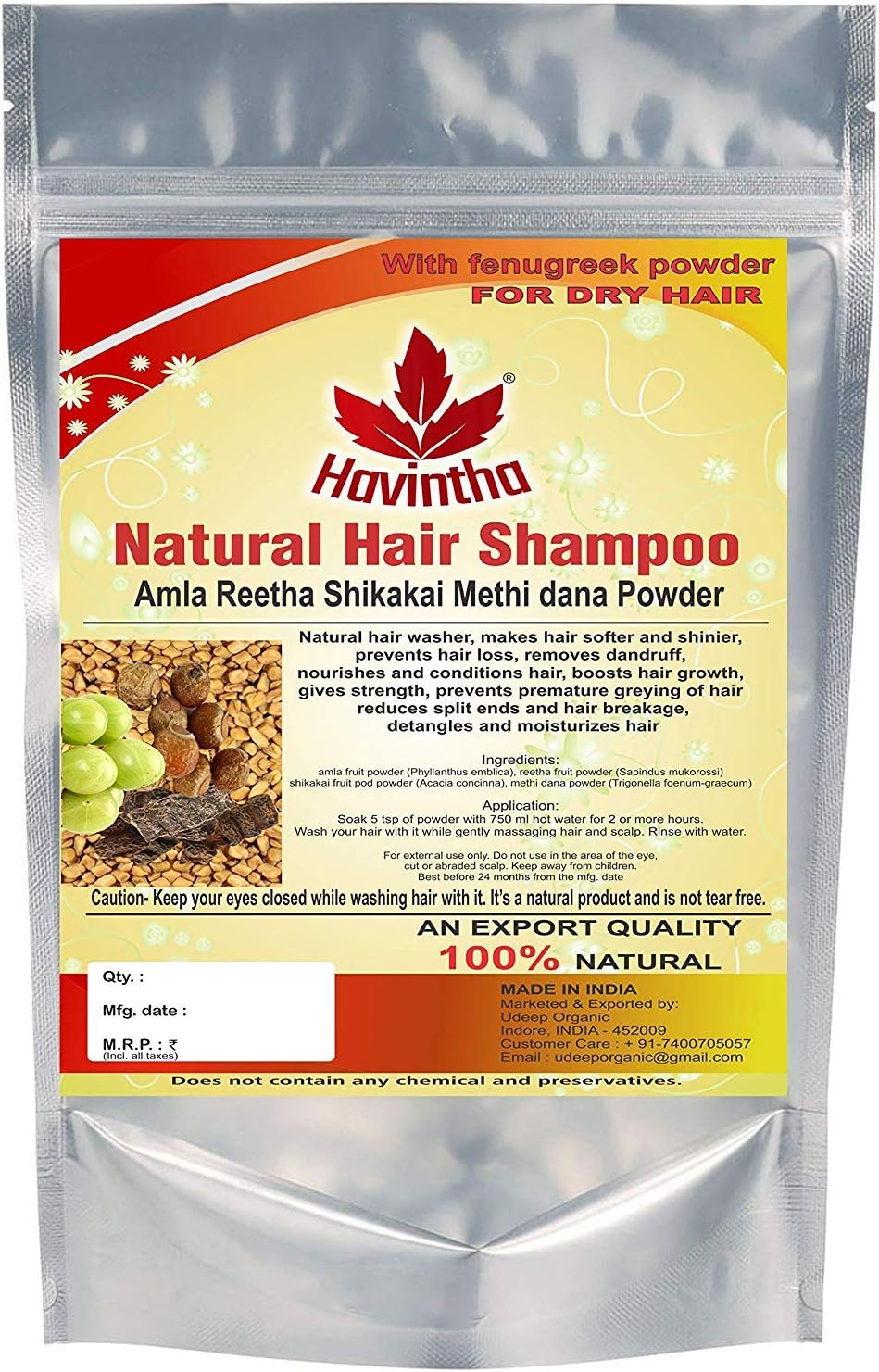 Havintha Natural Hair Shampoo with Amla, Reetha, Shikakai and Methi dana (Advanced shampoo)