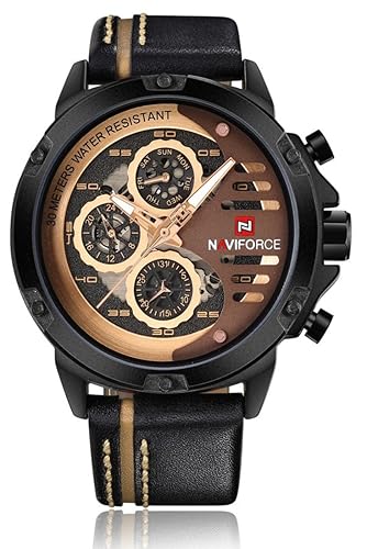 Bite of Gold Black Belt Chronometer Mens Wrist Watch (NF9110_B/RG/BN)