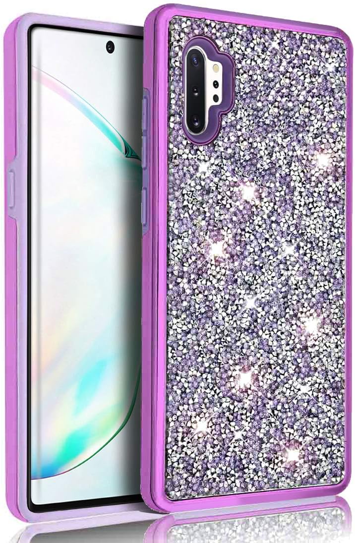 Glitter Bling Case for Samsung Galaxy Note 10+ Plus Diamond Shiny Sequin Rubber Military Hard Shell TPU Drop Proof Heavy Duty Protective for Girls Women Cover Note10Plus (Purple, Note10+ Plus)