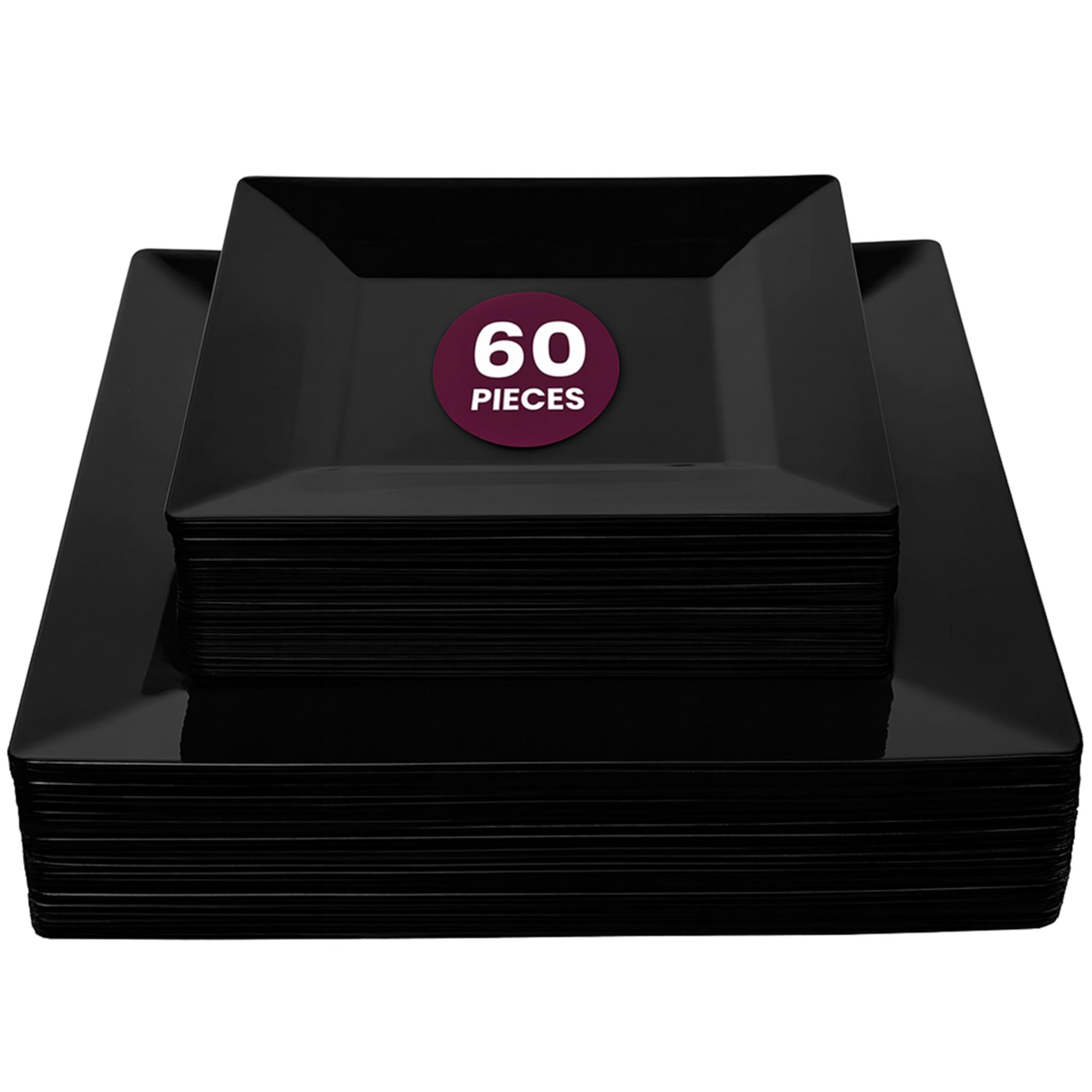 Photo 1 of Aya's Square Plastic Plates - 6.5"/9.5" Black Disposable Plates for Party - Heavy-Duty Reusable Food Grade Plastic - 60 Count - Thick and Durable to Prevent Breaking - Ideal for Events and Gatherings