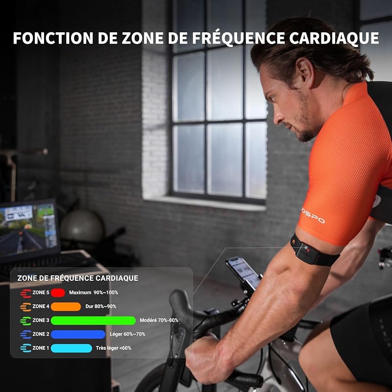 HW9 Cardiofréquencemètre Bracelet Bluetooth 5.0 Ant+ avec HRV, Smart LED Fréquence Cardiaque Brassard IP67 Étanche Compatible avec Wahoo Zwift Strava adidas