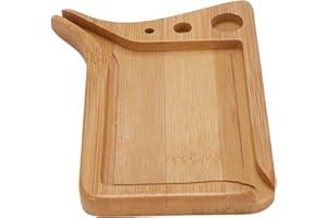 Pongnas Rolling Tray with Spout Bamboo Rolling Tray with Slot for Organizing 5.1 X 3.9in Sturdy Bamboo for Material Gaming To