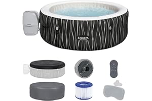 Bestway SaluSpa Hollywood EnergySense Luxe AirJet Round Inflatable 4 to 6 Adult Hot Tub with Heater, Filter, 2 Covers, and 140 AirJet System