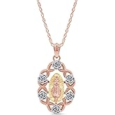 AFFY Our Lady of Guadalupe Pendant Necklace, Three-Tone 14K Gold Over 925 Sterling Silver, Inspirational Religious Catholic Jewelry Gift for Women & Men with 18" Rope Chain