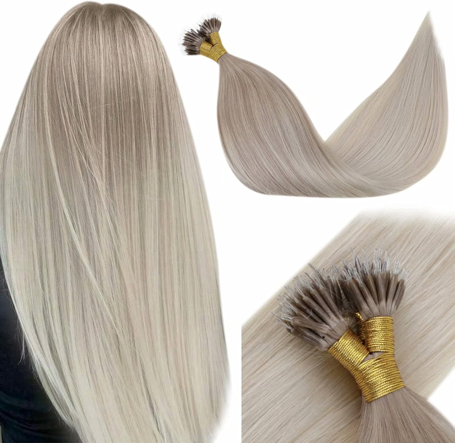 Laavoo Cold Fusion Nano Ring Hair Extensions Ash Blonde Ombre To Platinum Blonde Human Hair Extensions Nano Tip Remy Straight Hair Extensions Prebonded 16inch 50s 1g S Amazon Co Uk Beauty