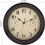 Foxtop 12" Indoor Outdoor Waterproof Wall Clock with Thermometer & Hygrometer view 2